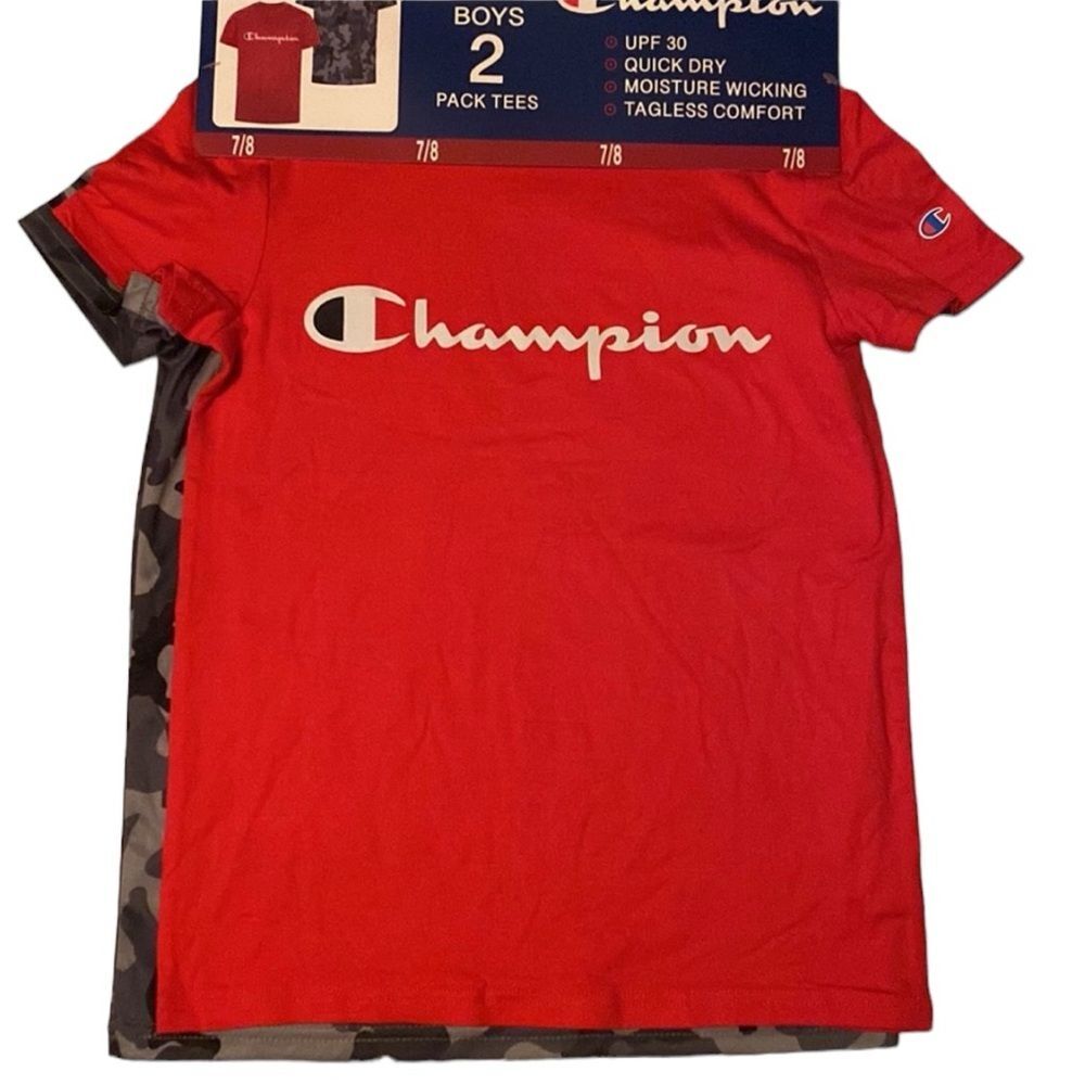 Champion T-shirts Quick Dry 2 pack Size 7/8 Activewear Sports Camo Army Red